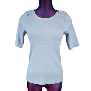 Sundance Periwinkle Blue Ribbed Knit Short Sleeve Tee-Shirt Size Large Women P15